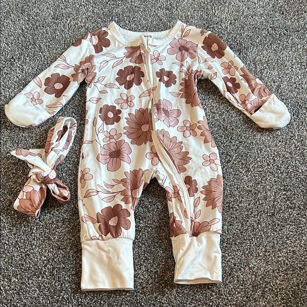 Floral Kids One Piece with Headband